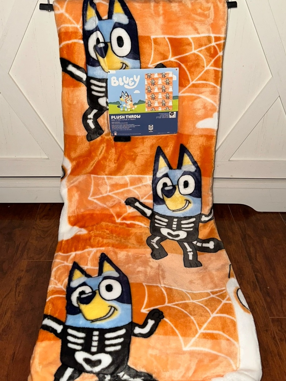 Bluey Halloween Orange Spiderweb Plush Throw Blanket